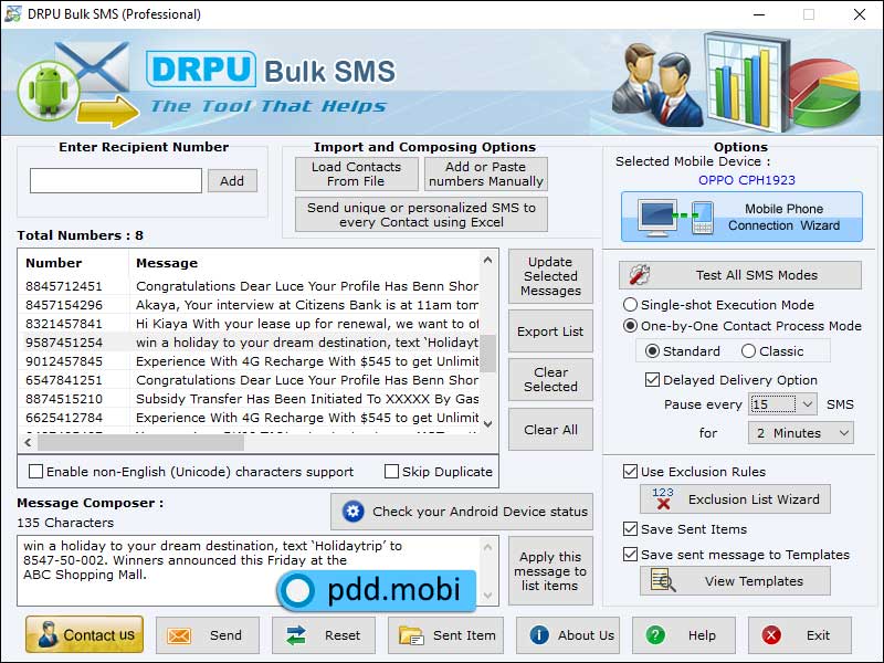 Bulk Message Software screen shot