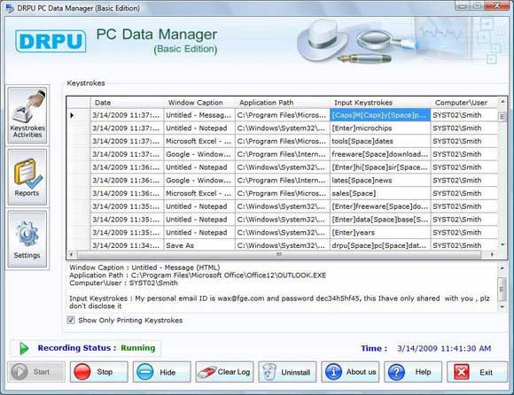 Screenshot of Keylogger For Parents