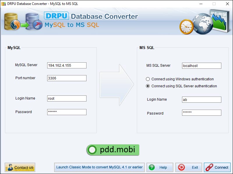 Convert MySQL to Microsoft SQL screen shot
