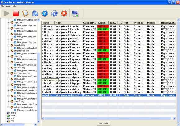 Screenshot of Site Performance Monitoring Tool