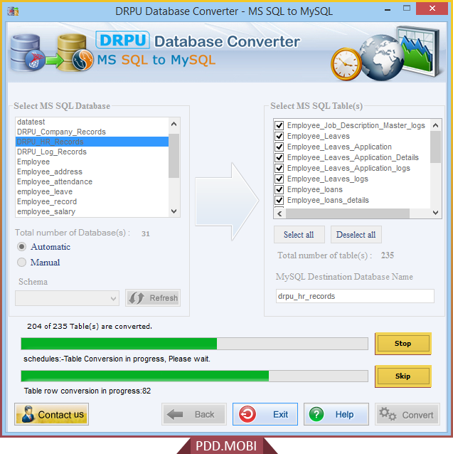 MS SQL to MySQL Database Conversion process