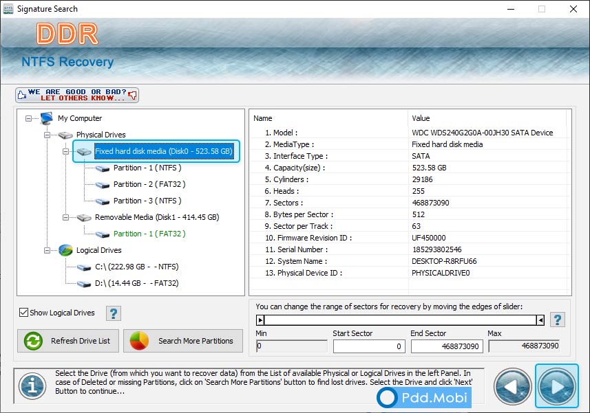 NTFS Partition Files Recovery Software Screenshot